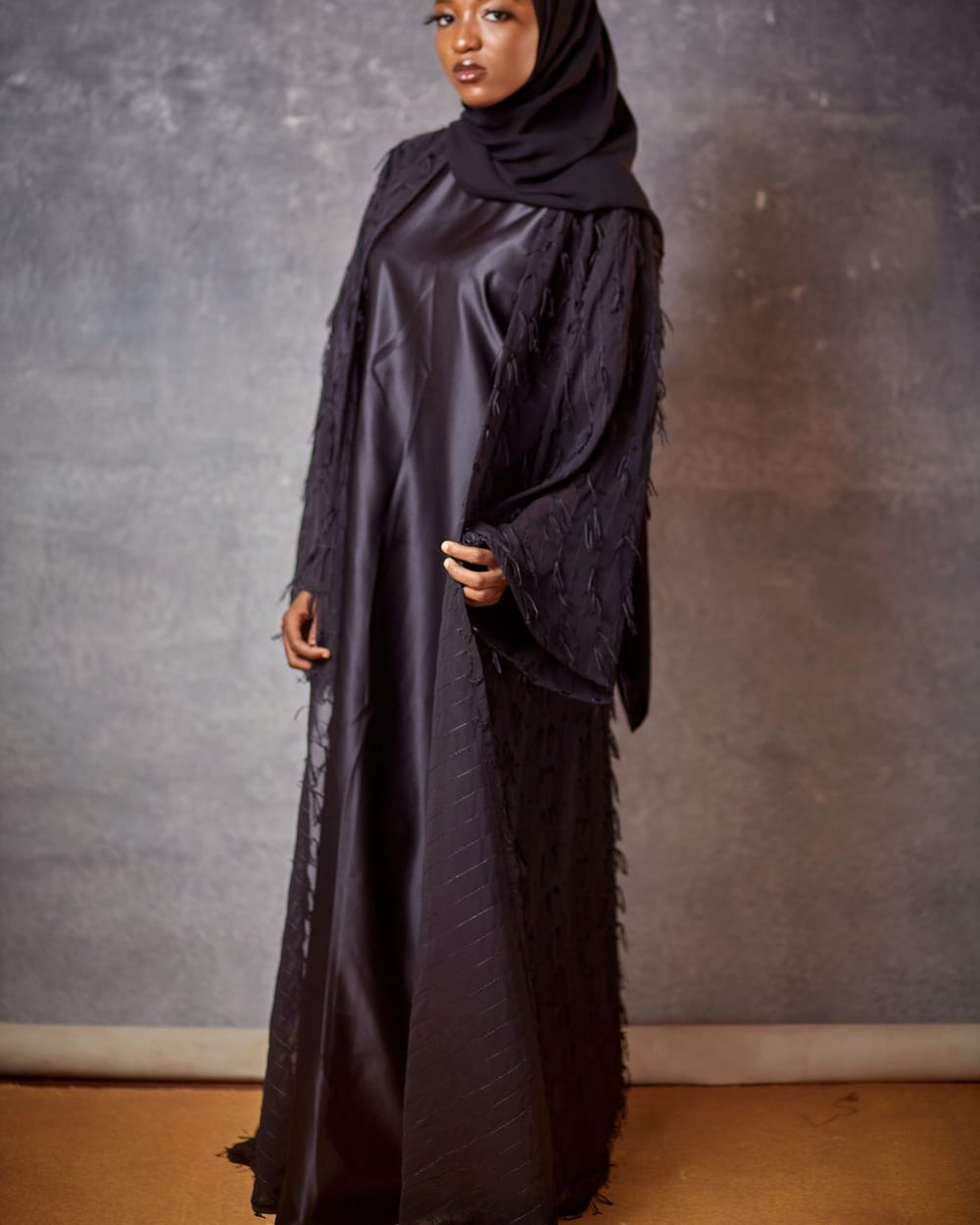 Chiffon Ruffle Abaya Set grey